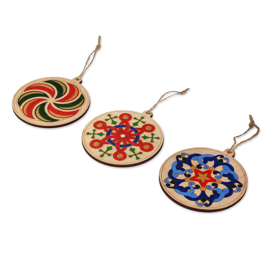 Hand-Painted 3-Piece Wood Ornament Set Crafted in Armenia - Eternal Blooms