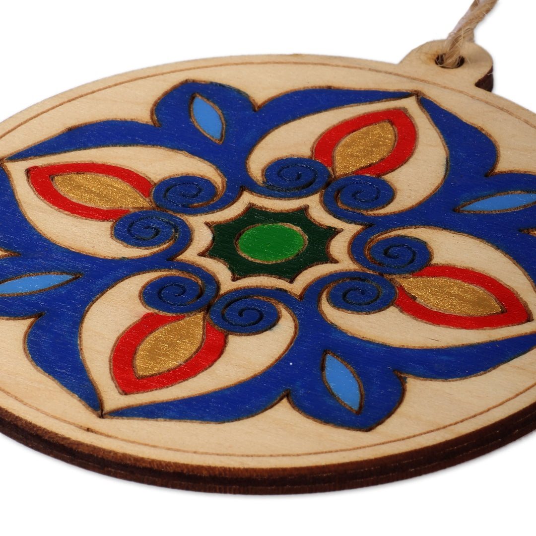 Set of 3 Folk Art-Themed Hand-Painted Round Wood Ornaments - Eternal Legacy