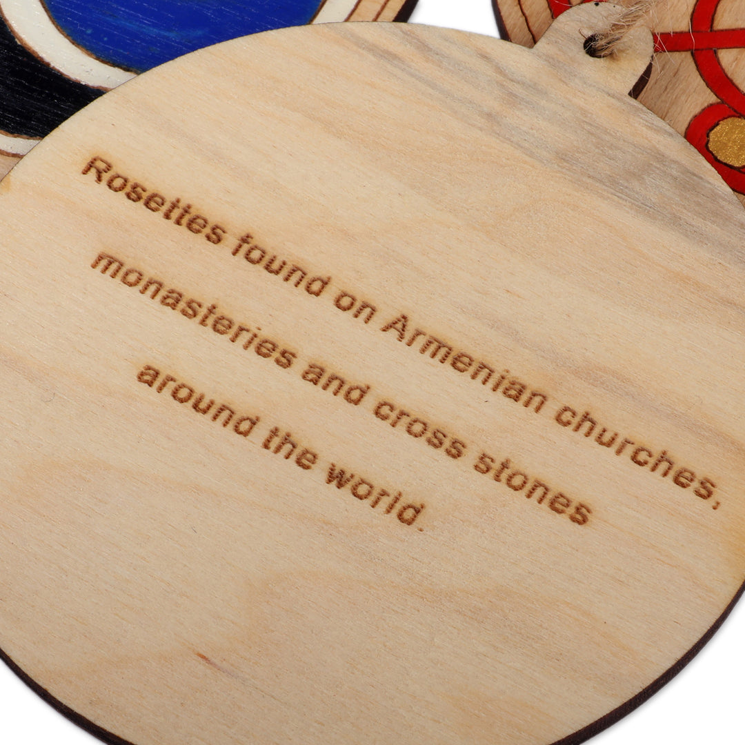 Set of 3 Folk Art-Themed Hand-Painted Round Wood Ornaments - Eternal Legacy