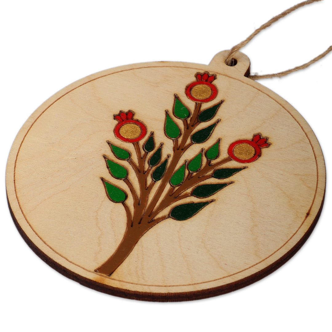 Pomegranate-Themed Painted 3-Piece Round Wood Ornament Set - Pomegranate Scapes