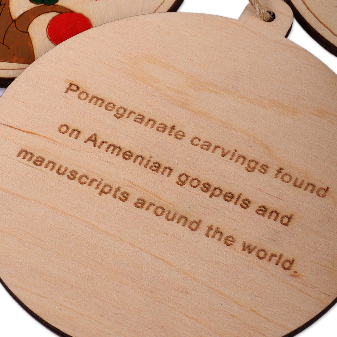 Pomegranate-Themed Painted 3-Piece Round Wood Ornament Set - Pomegranate Scapes