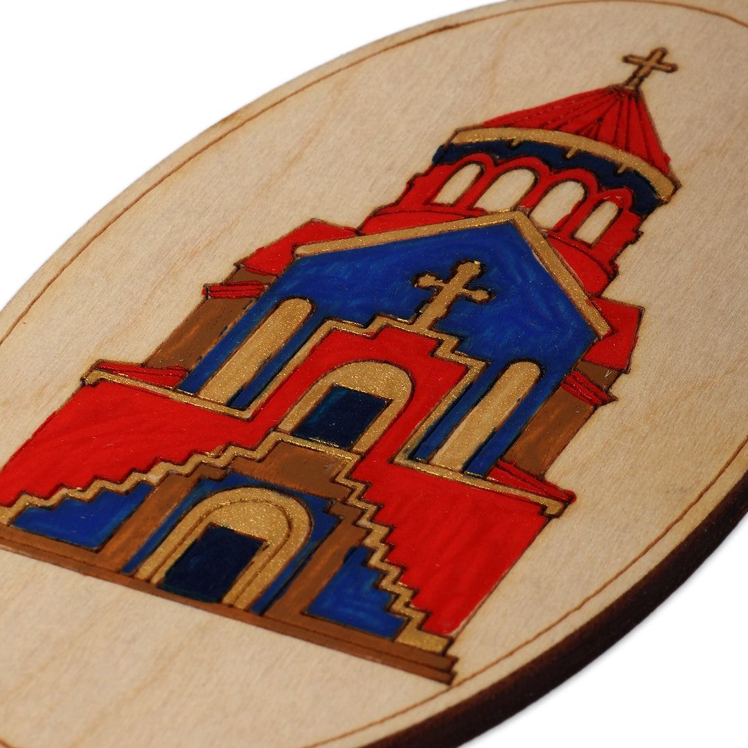 Chapel-Themed 3-Piece Oval Wood Ornament Set from Armenia - Chapels