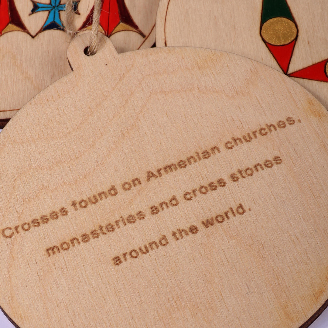 Artisan-Made Cross-Themed 3-Piece Round Wood Ornament Set - Ancient Faith