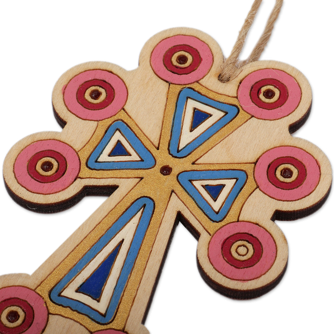 Armenian-Made Painted Cross-Themed 3-Piece Wood Ornament Set - Dulcet Faith