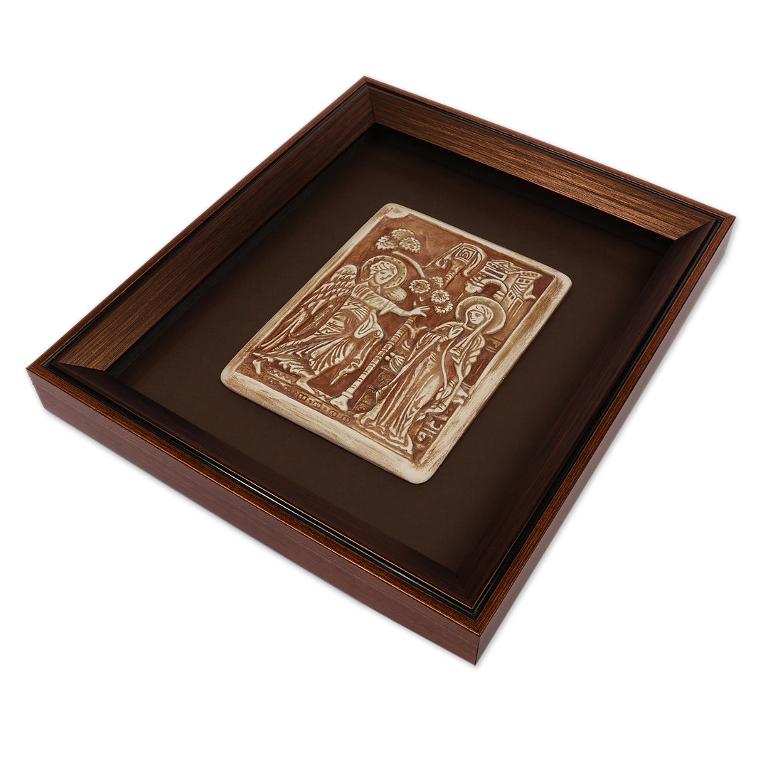 Antiqued Religious Porcelain Wall Accent Crafted in Armenia - Annunciation
