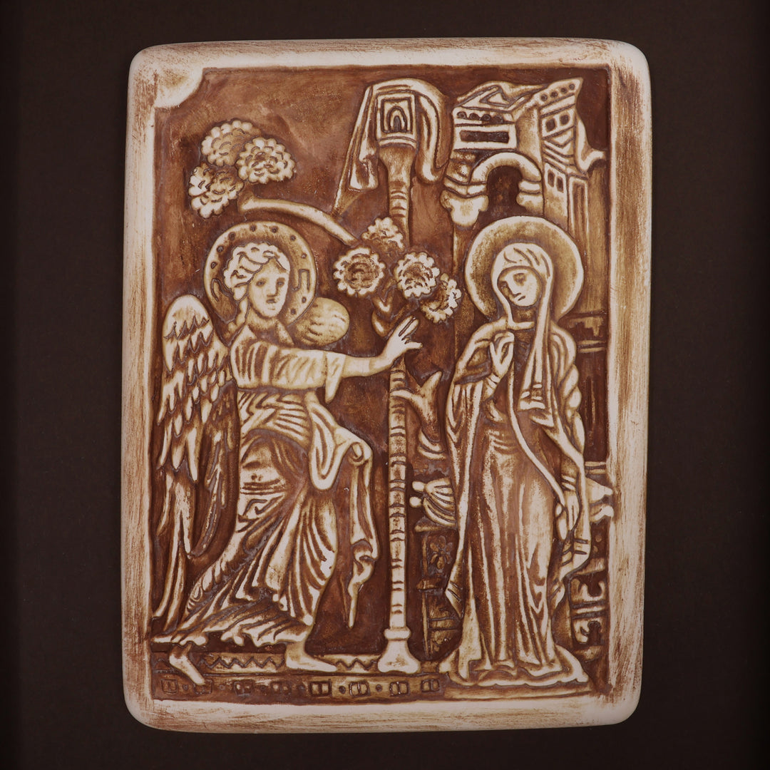 Antiqued Religious Porcelain Wall Accent Crafted in Armenia - Annunciation