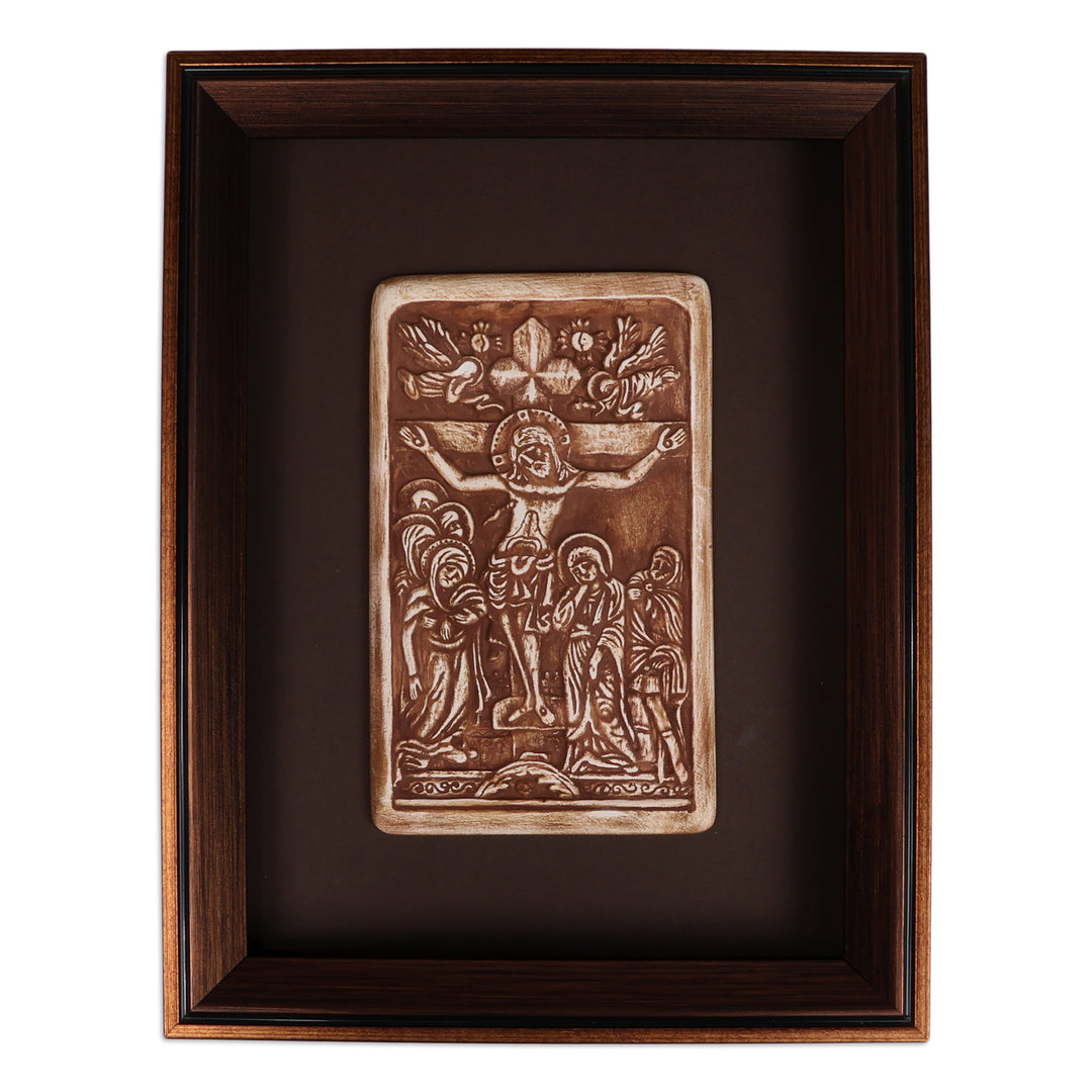 Artisan-Made Antiqued Porcelain Framed Crucifixion Wall Art - The Crucifixion