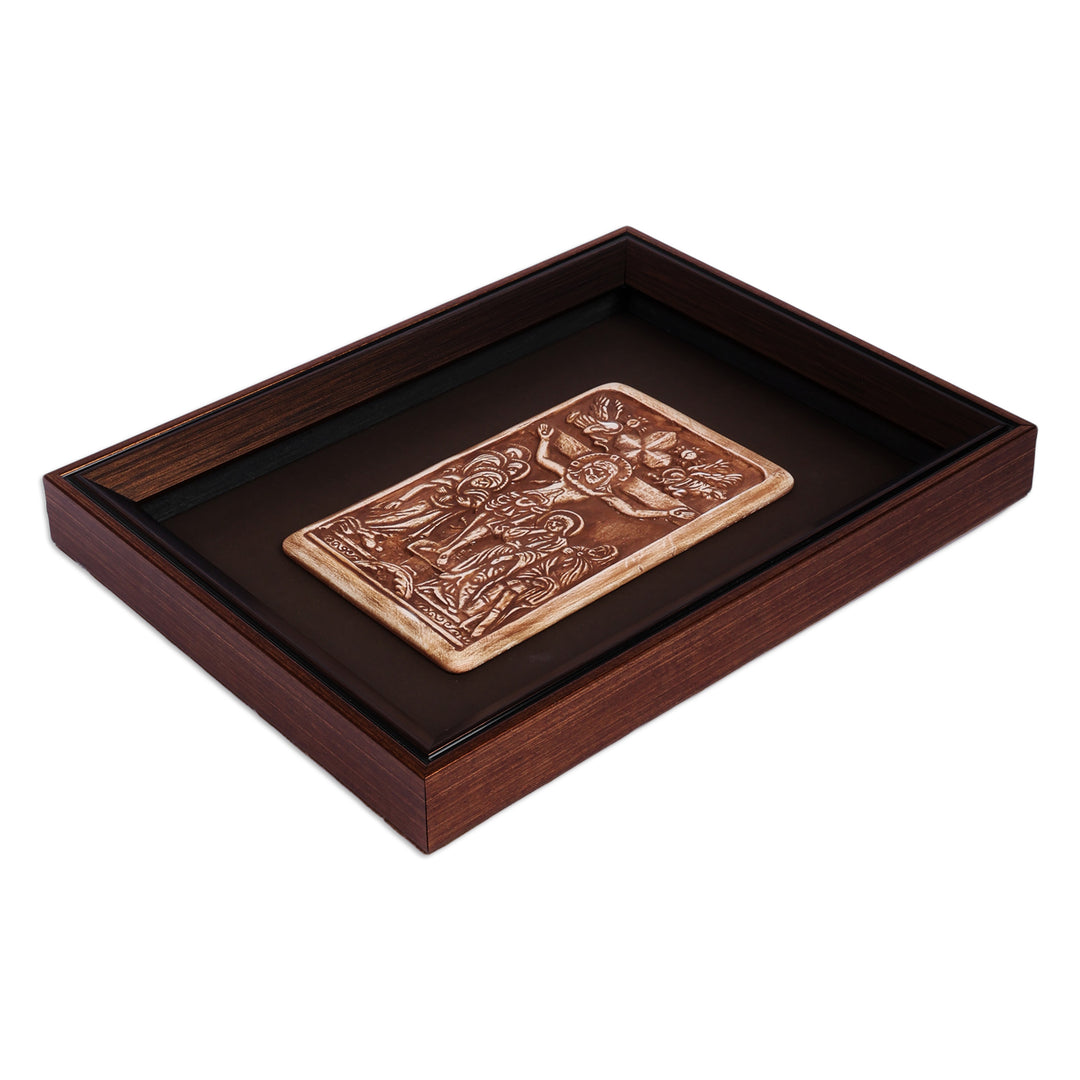 Artisan-Made Antiqued Porcelain Framed Crucifixion Wall Art - The Crucifixion