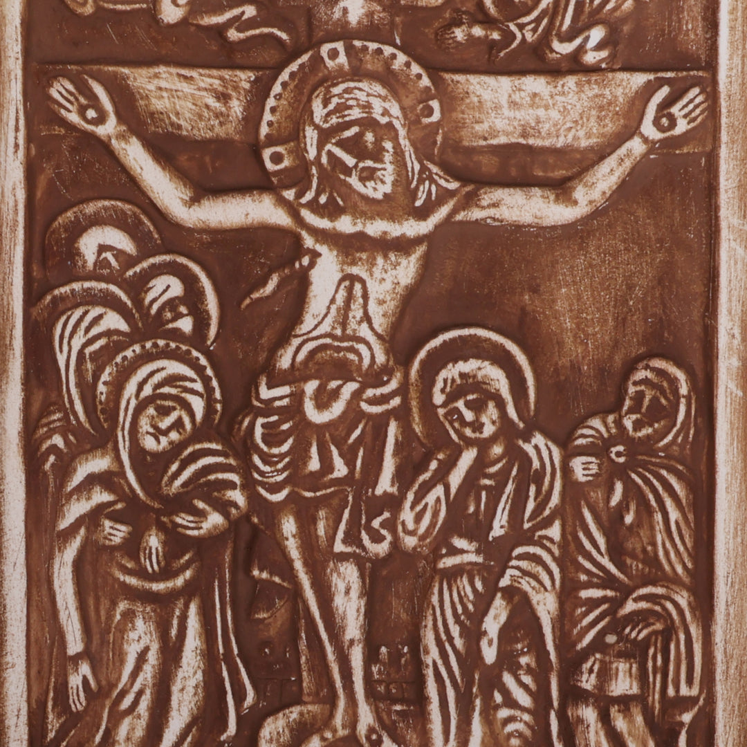 Artisan-Made Antiqued Porcelain Framed Crucifixion Wall Art - The Crucifixion
