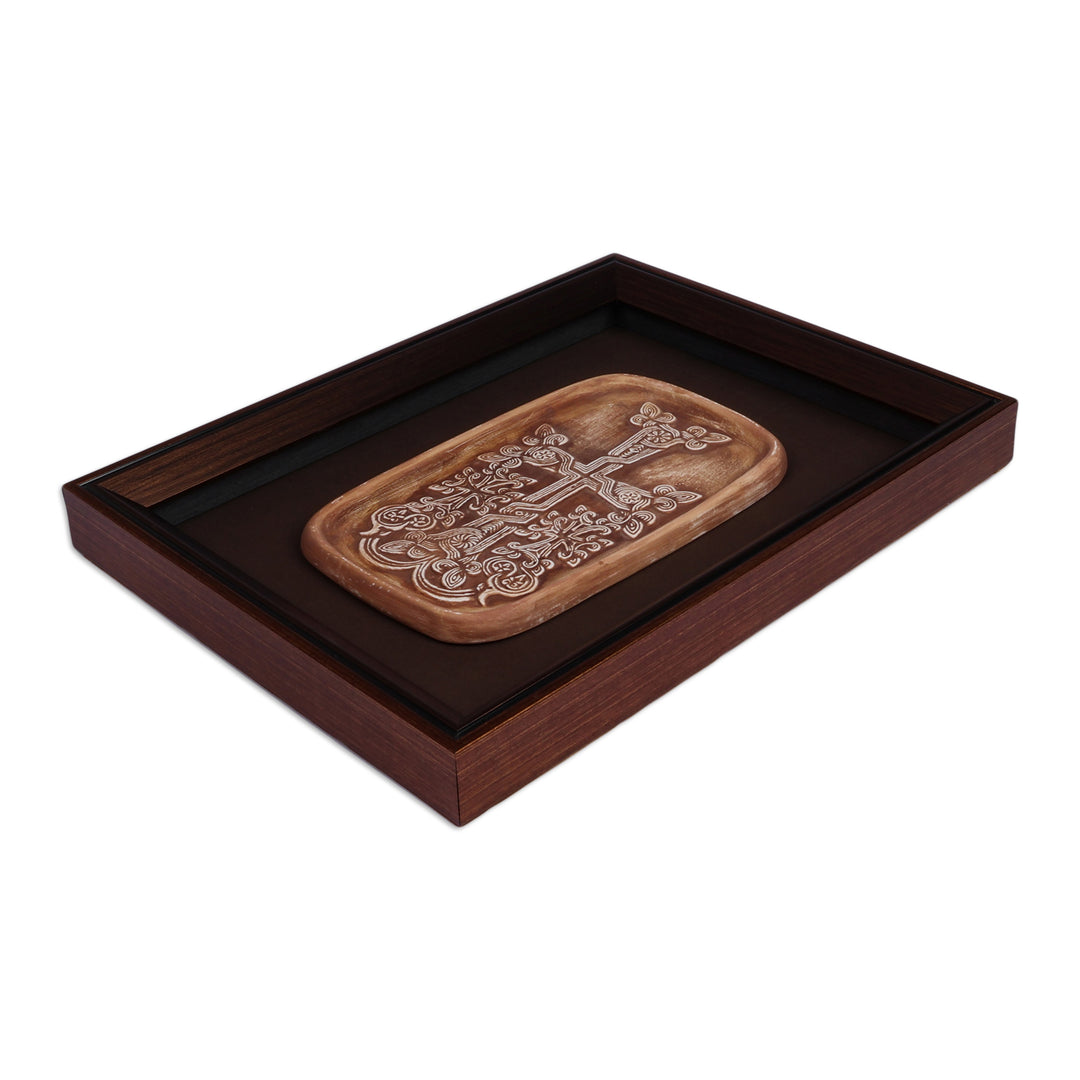 Armenian-Inspired Antiqued Khachkar Cross Porcelain Wall Art - Tree of Life Cross