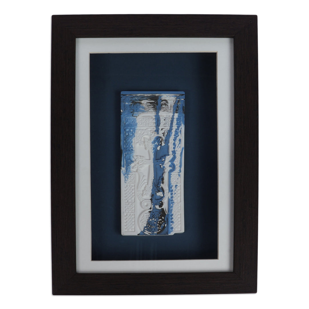 Abstract-Themed Blue and Black Cross Porcelain Wall Art - Sanahin Legacy