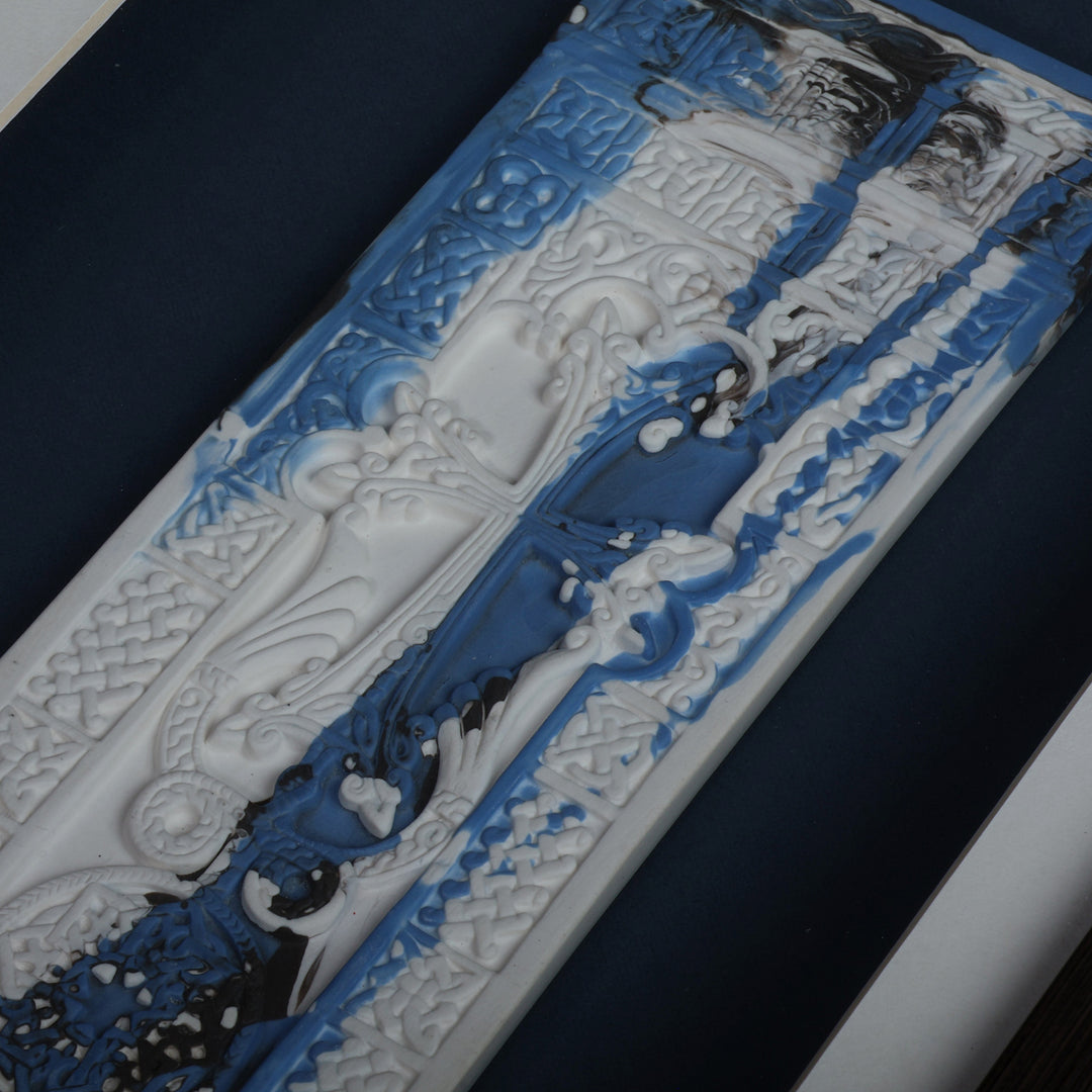 Abstract-Themed Blue and Black Cross Porcelain Wall Art - Sanahin Legacy
