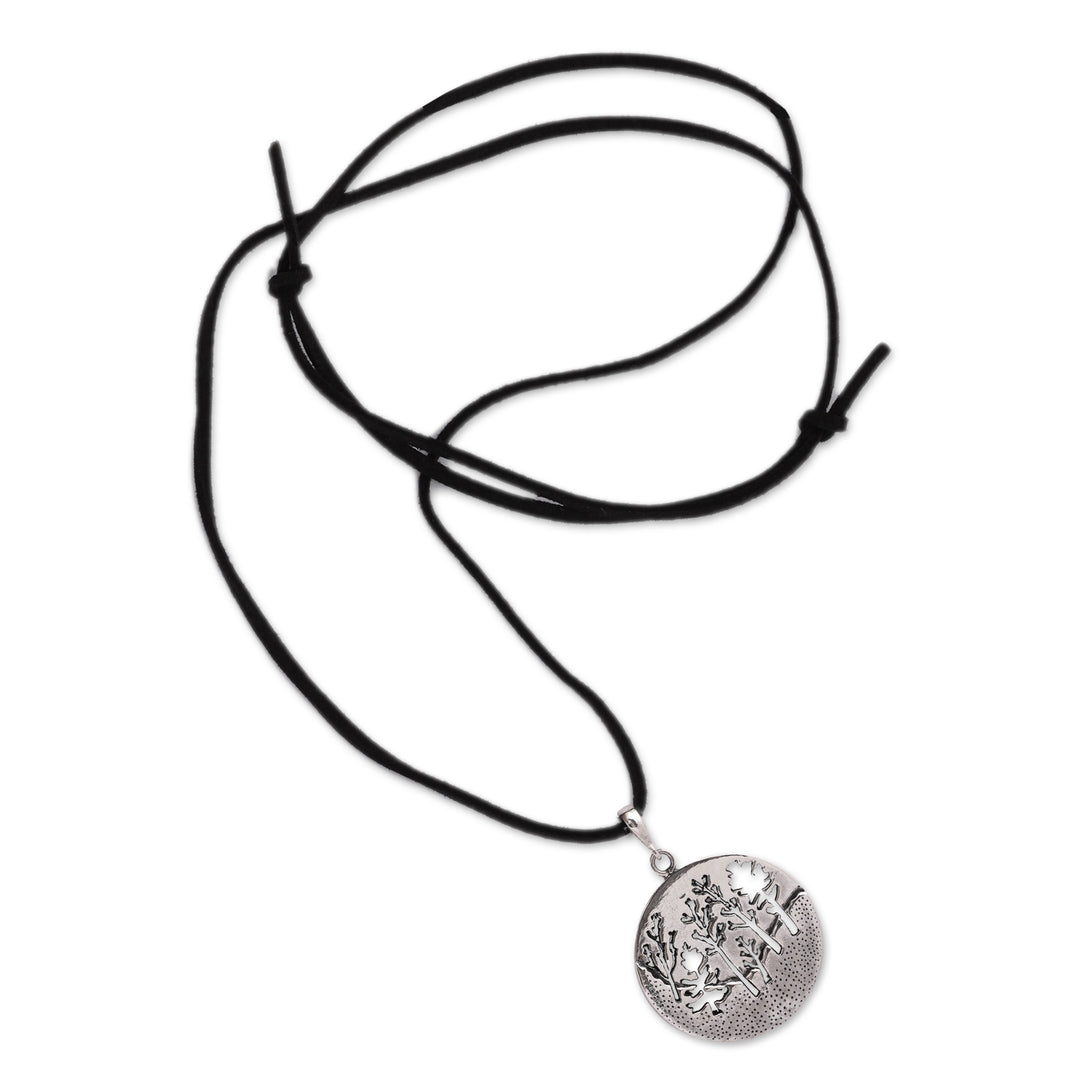 Round Sterling Silver Pendant Necklace with Forest Scape - Sylvan Spell