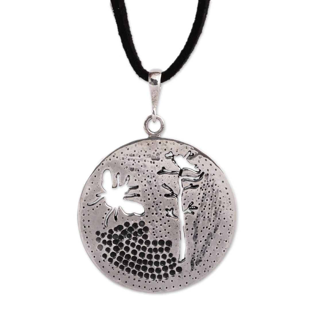 Nature-Themed Bee and Tree Sterling Silver Pendant Necklace - Bee & Tree