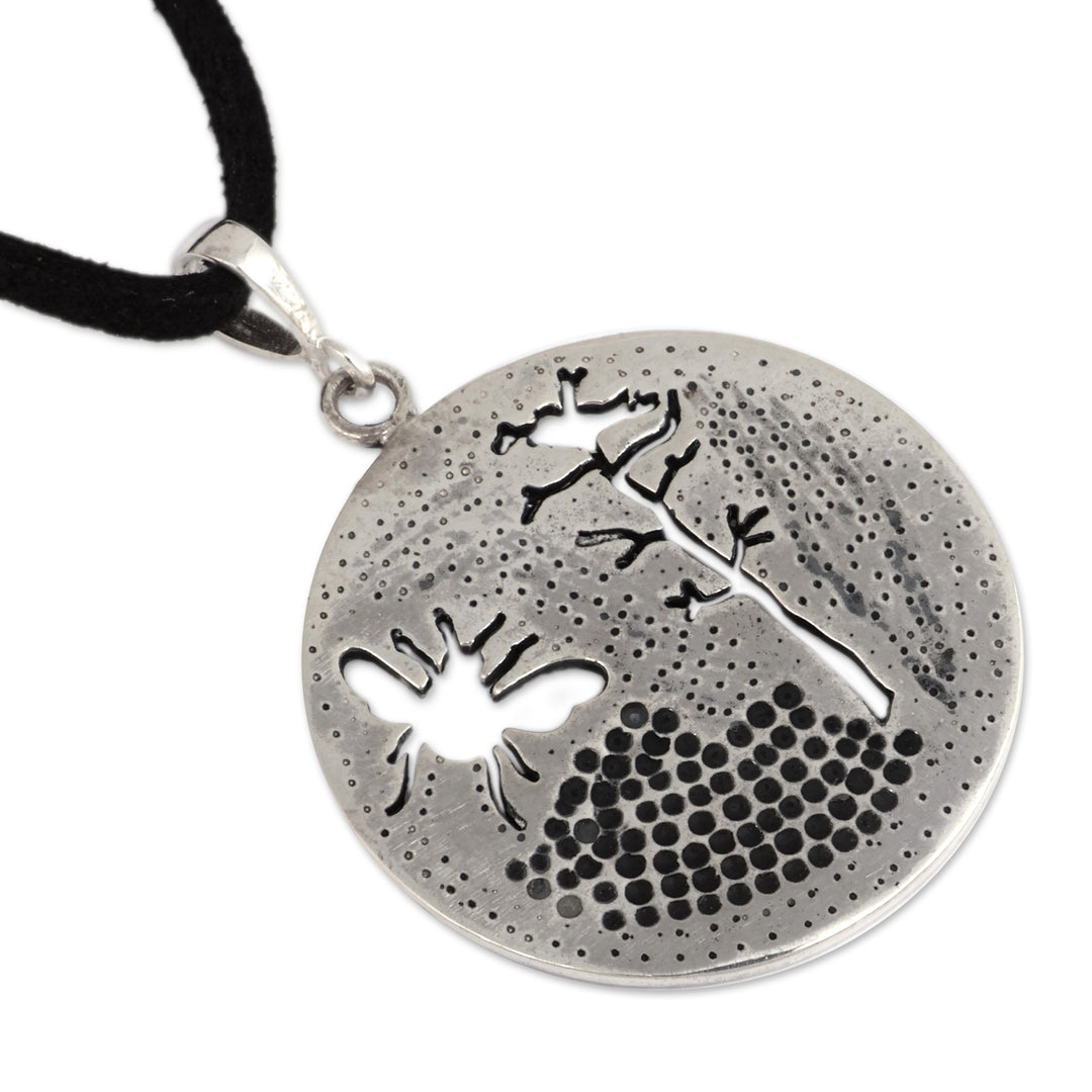 Nature-Themed Bee and Tree Sterling Silver Pendant Necklace - Bee & Tree