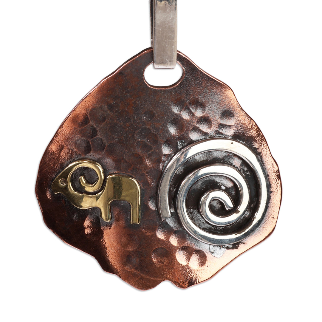 Oxidized Multi-Metal Ram Pendant Necklace Made in Armenia - Noble Ram