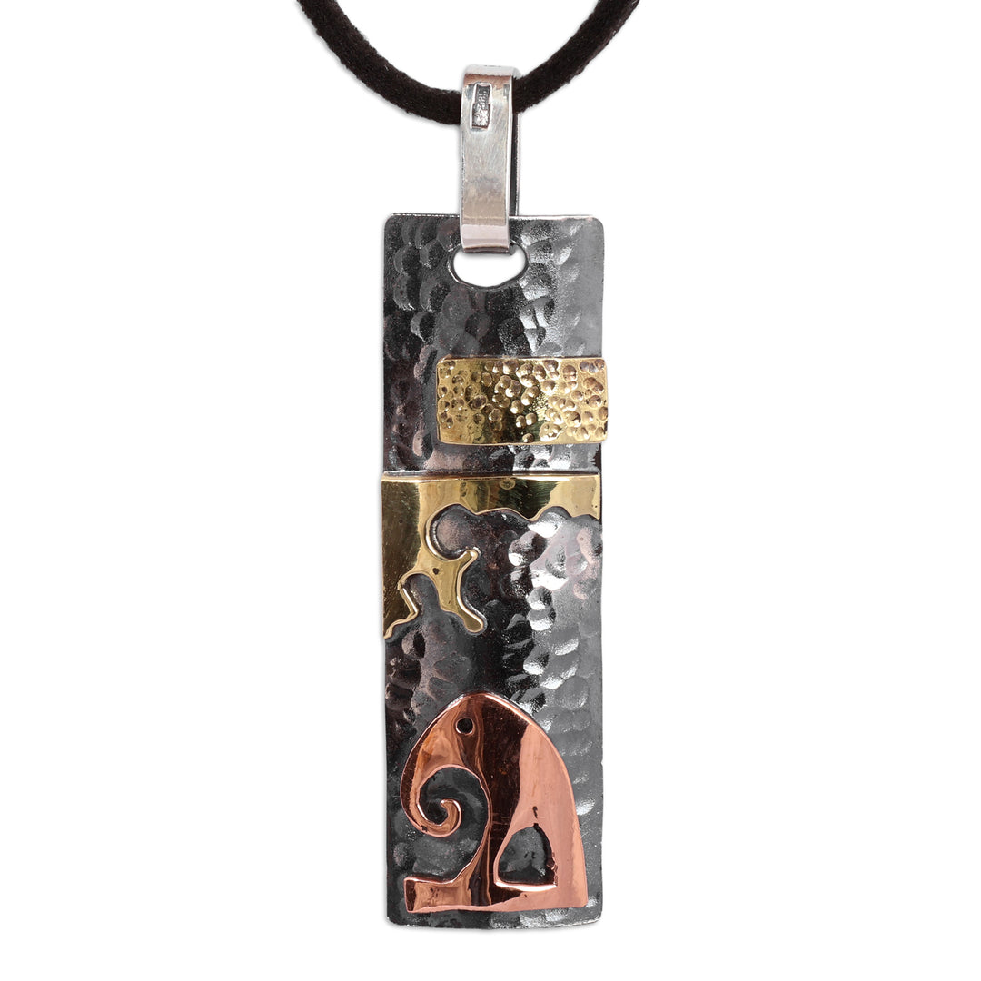 Folk Art Elephant-Themed Multi-Metal Cord Pendant Necklace - Ancestral Wisdom