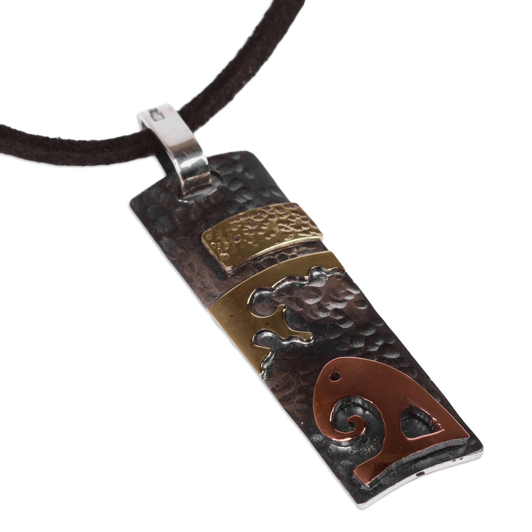 Folk Art Elephant-Themed Multi-Metal Cord Pendant Necklace - Ancestral Wisdom