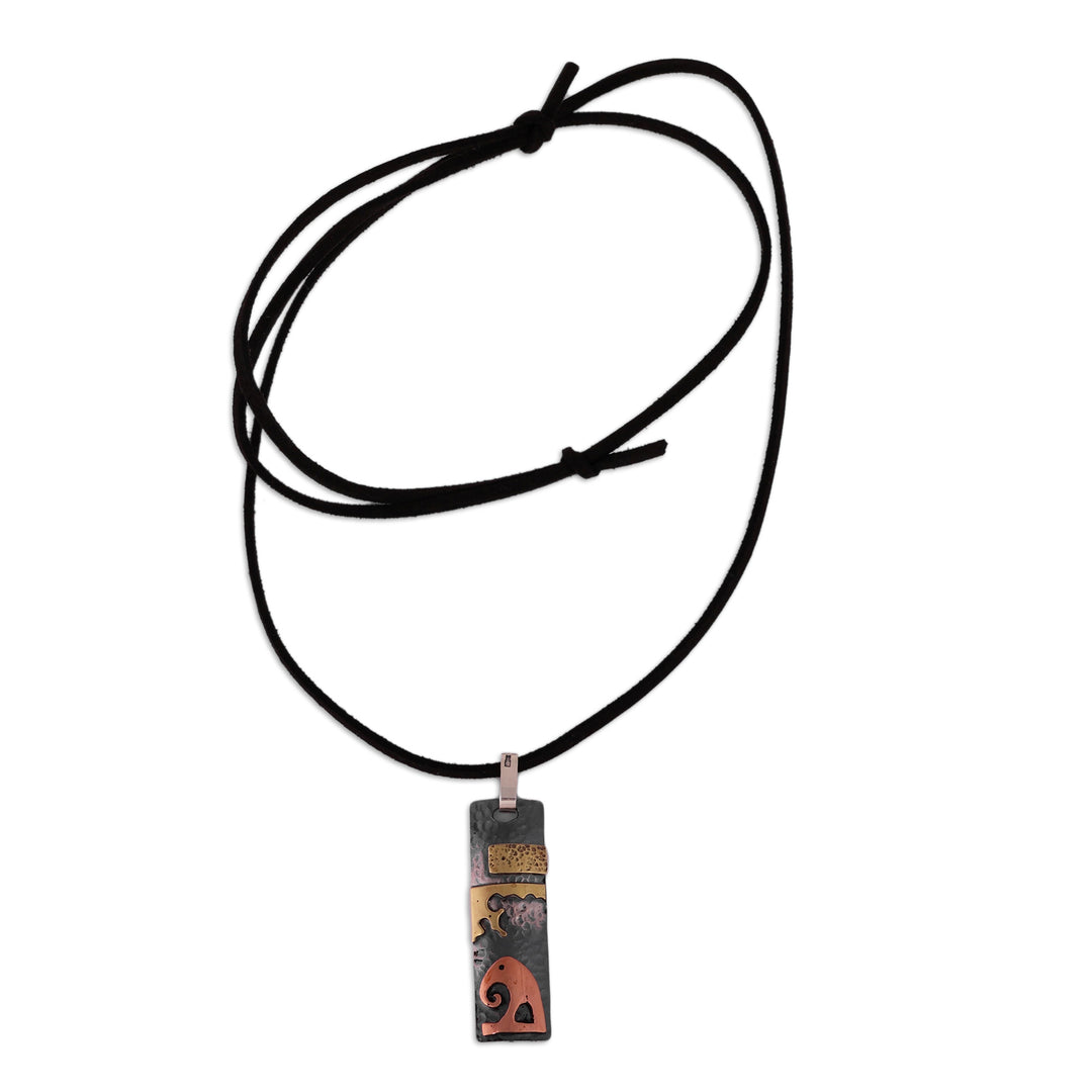 Folk Art Elephant-Themed Multi-Metal Cord Pendant Necklace - Ancestral Wisdom