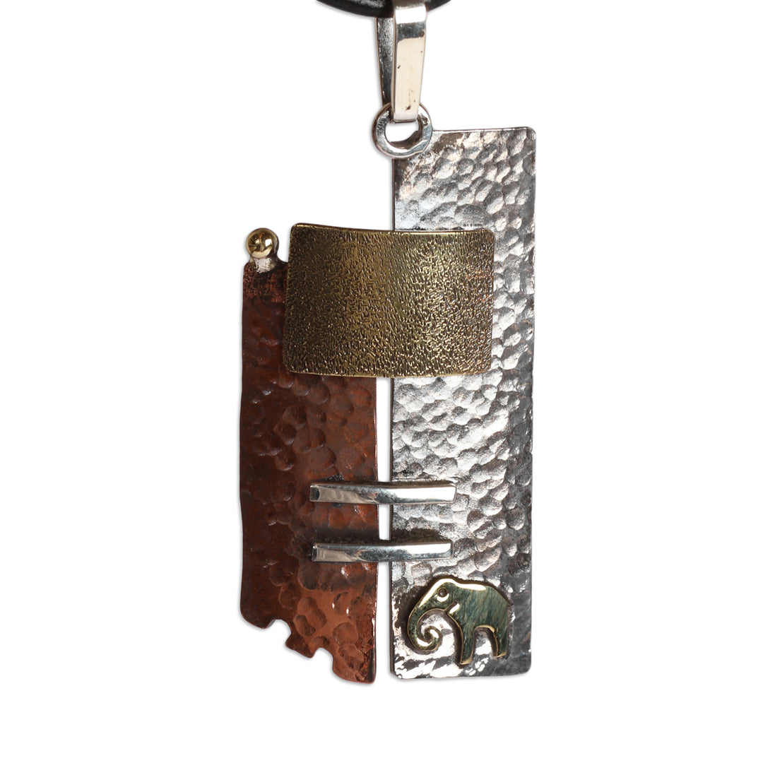 Artisan Handmade Multi-Metal Mammoth Glyph Pendant Necklace - Mammoth Legacy