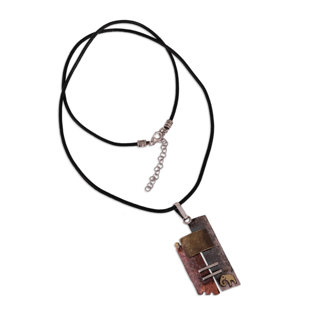 Artisan Handmade Multi-Metal Mammoth Glyph Pendant Necklace - Mammoth Legacy
