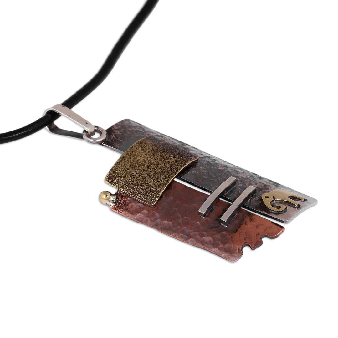 Artisan Handmade Multi-Metal Mammoth Glyph Pendant Necklace - Mammoth Legacy
