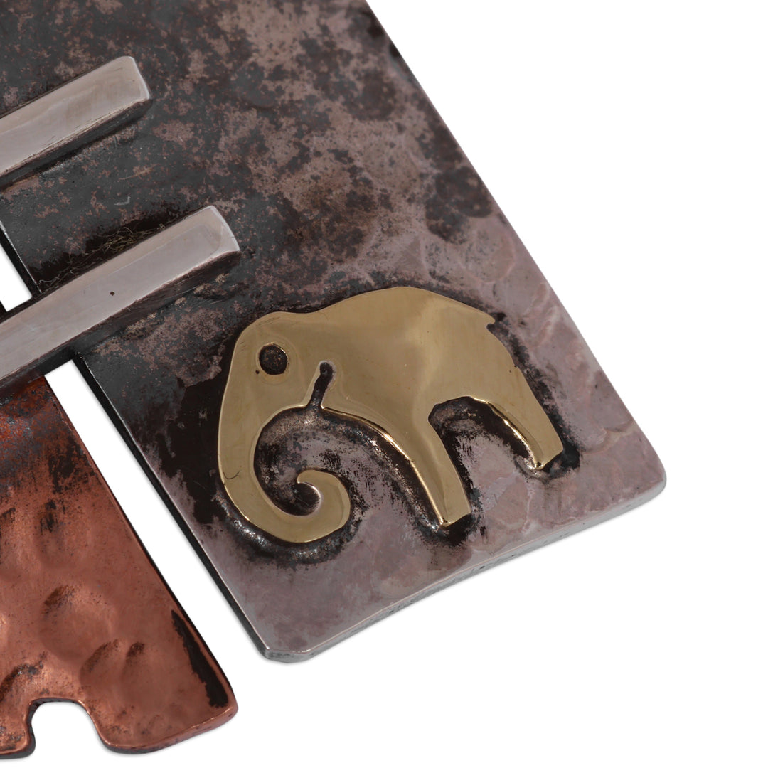 Artisan Handmade Multi-Metal Mammoth Glyph Pendant Necklace - Mammoth Legacy