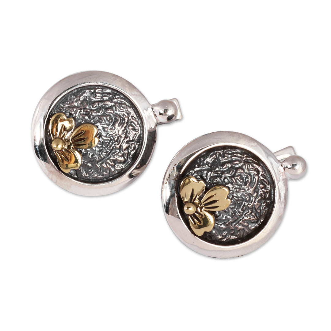 Spring-Themed Sterling Silver and Brass Button Earrings - Spring Cycle