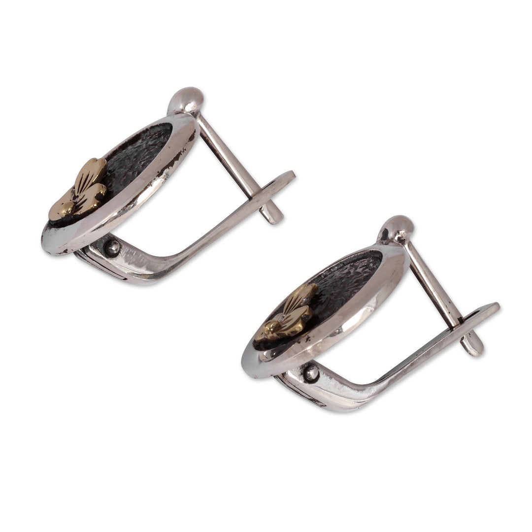 Spring-Themed Sterling Silver and Brass Button Earrings - Spring Cycle