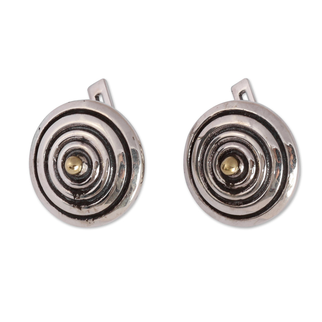 Folk Art Round Sterling Silver and Copper Button Earrings - Victorious Illusions