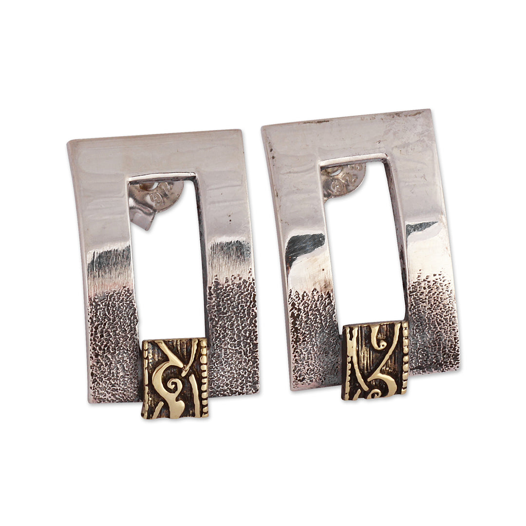 Avant-Garde Sterling Silver and Antiqued Brass Earrings - Ancestral Fragments