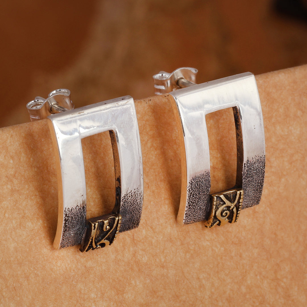 Avant-Garde Sterling Silver and Antiqued Brass Earrings - Ancestral Fragments