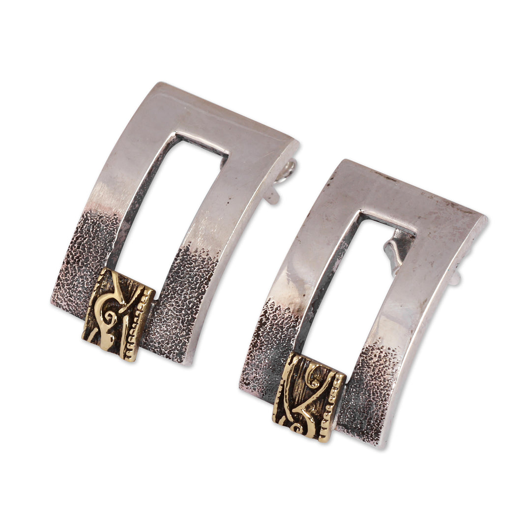 Avant-Garde Sterling Silver and Antiqued Brass Earrings - Ancestral Fragments