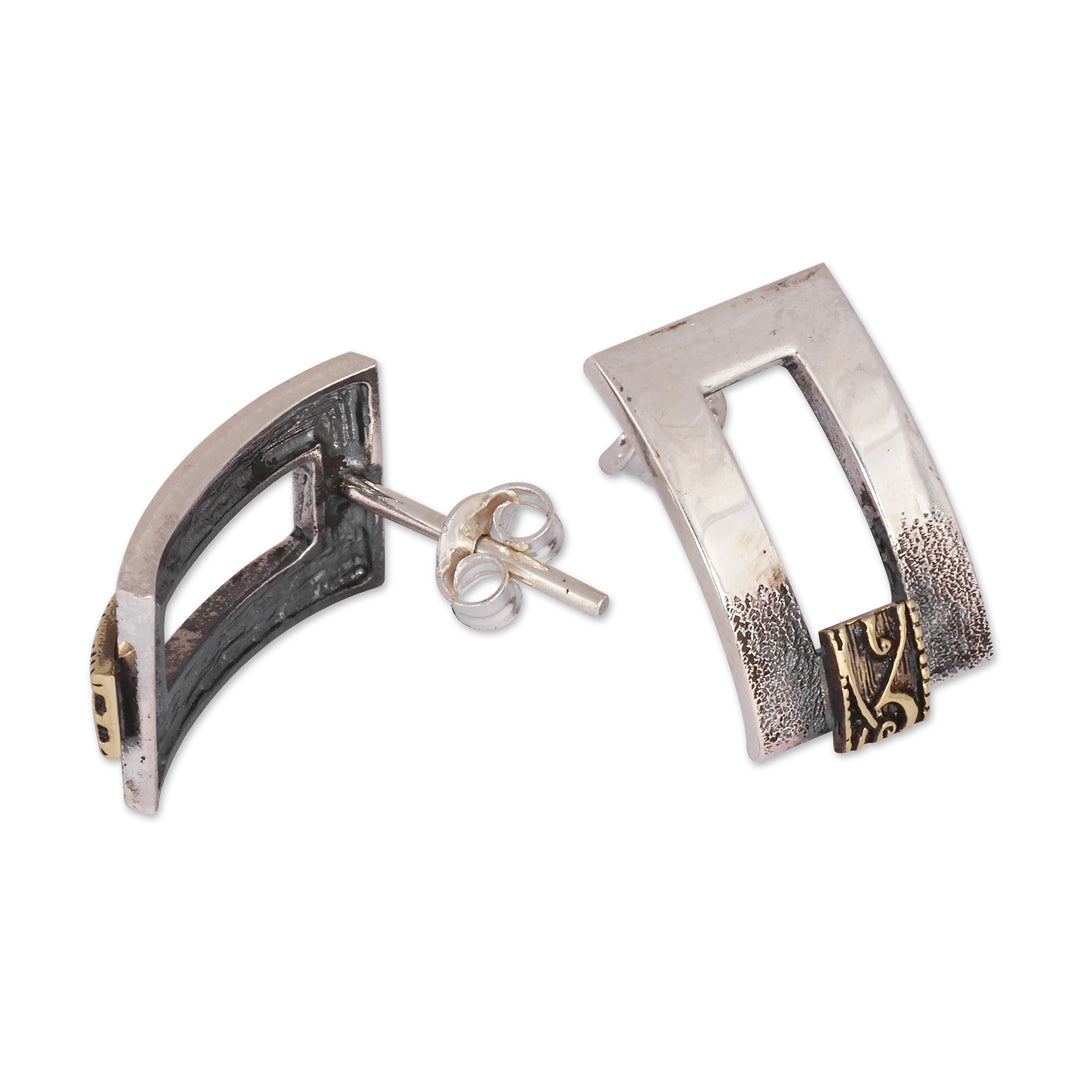 Avant-Garde Sterling Silver and Antiqued Brass Earrings - Ancestral Fragments