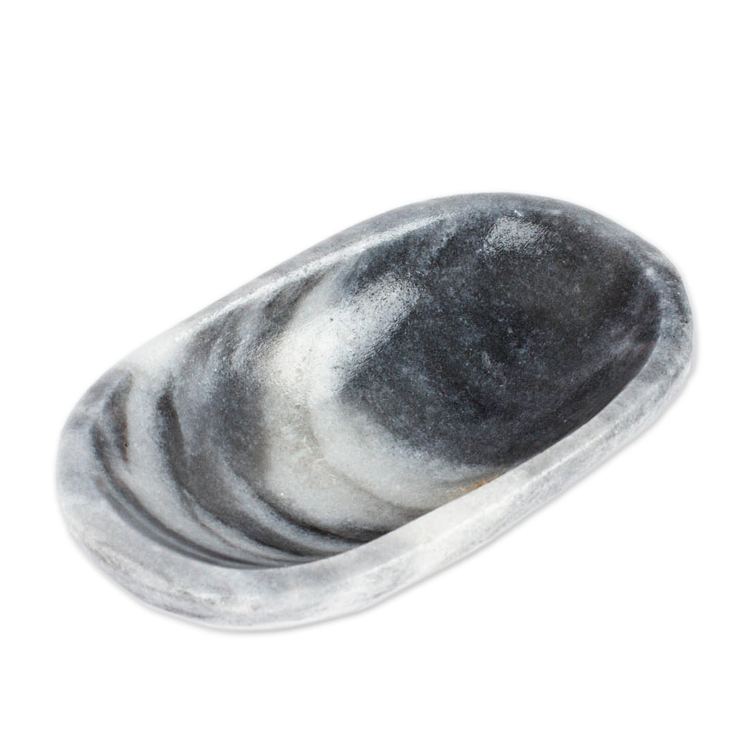 Grey and White Natural Marble Catchall Hand-Carved in Mexico - Grey Finesse