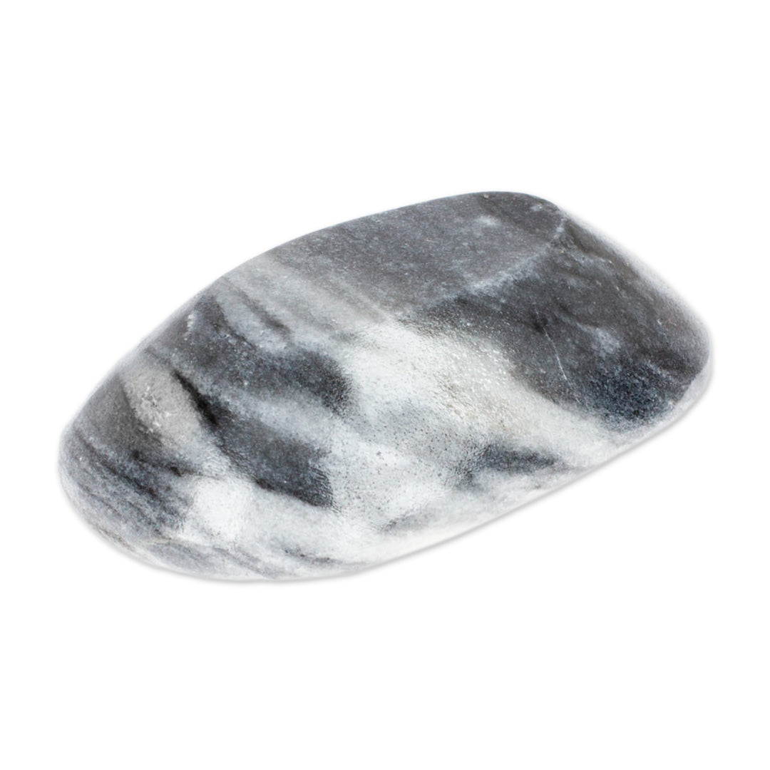 Grey and White Natural Marble Catchall Hand-Carved in Mexico - Grey Finesse