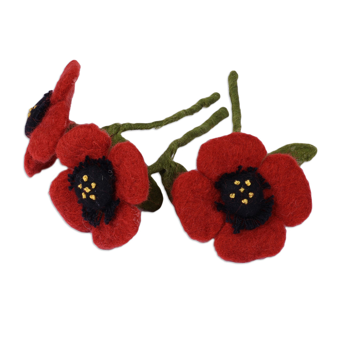 Handmade Poppy-Shaped 3-Piece Wool Felt Home Accent Set - Poppy Illusion