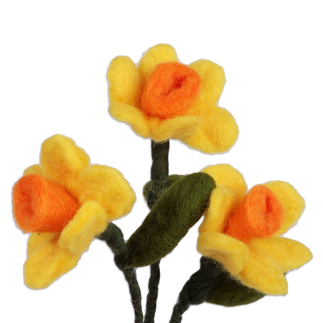 Fair Trade Daffodil-Shaped 3-Piece Wool Felt Home Accent Set - Daffodil Illusion