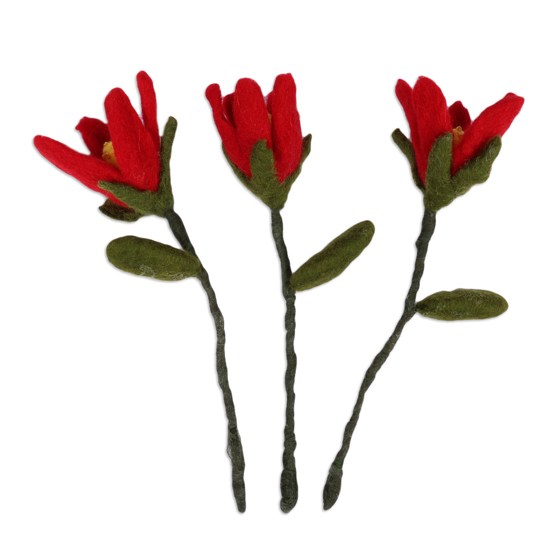 Pomegranate Flower-Shaped 3-Piece Wool Felt Home Accent Set - Pomegranate Illusion