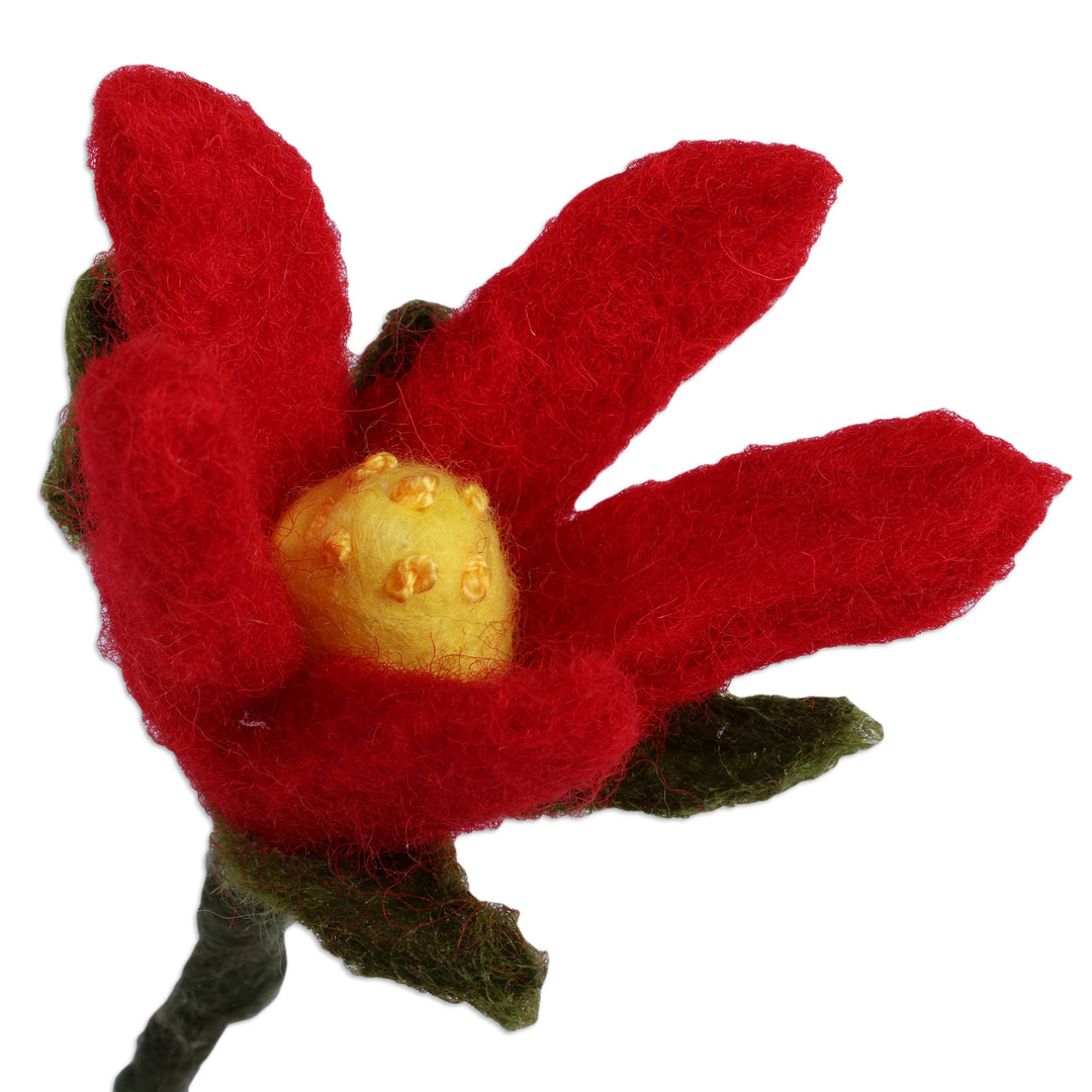 Pomegranate Flower-Shaped 3-Piece Wool Felt Home Accent Set - Pomegranate Illusion