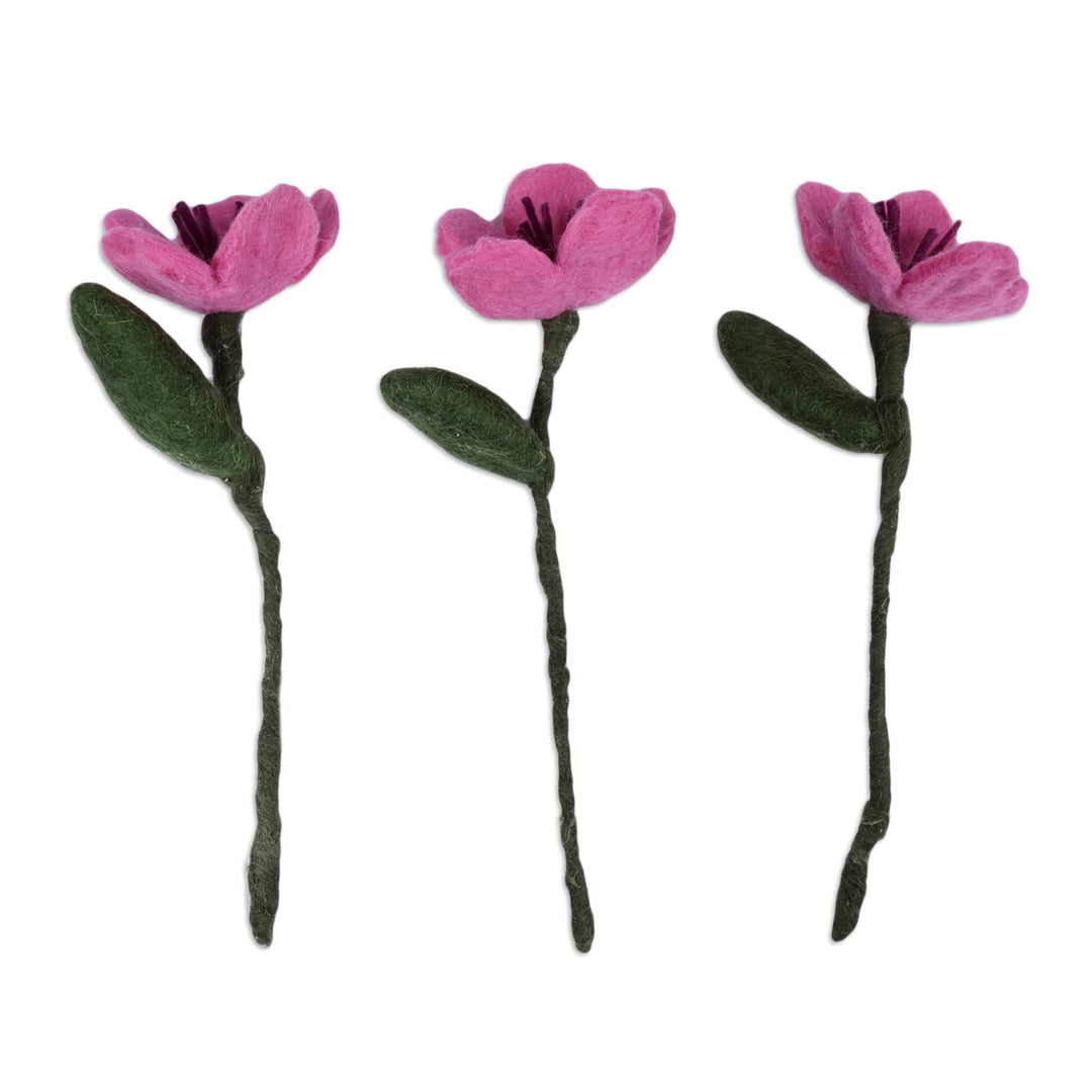 Artisan-Made 3-Piece Apricot Bloom Wool Felt Home Accent Set - Apricot Illusion
