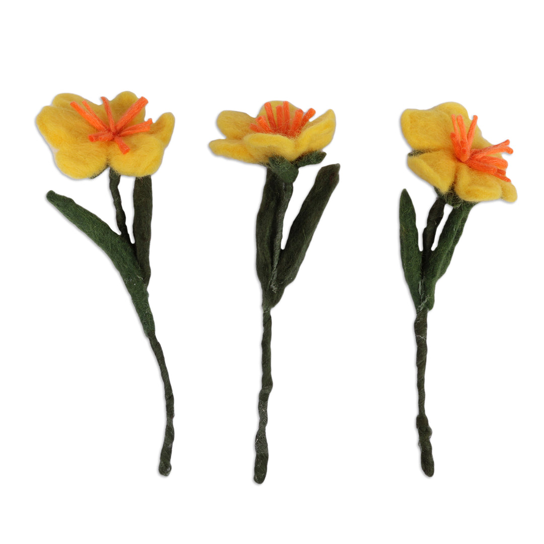 Spring-Themed 3-Piece Yellow Lily Wool Felt Home Accent Set - Yellow Lily Illusion