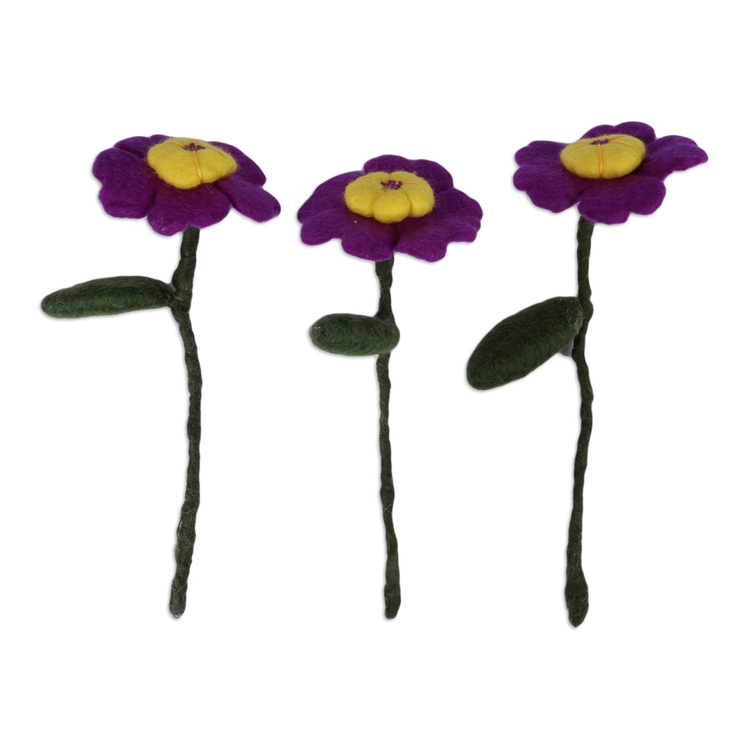 Whimsical 3-Piece Purple Myosotis Wool Felt Home Accent Set - Myosotis Illusion