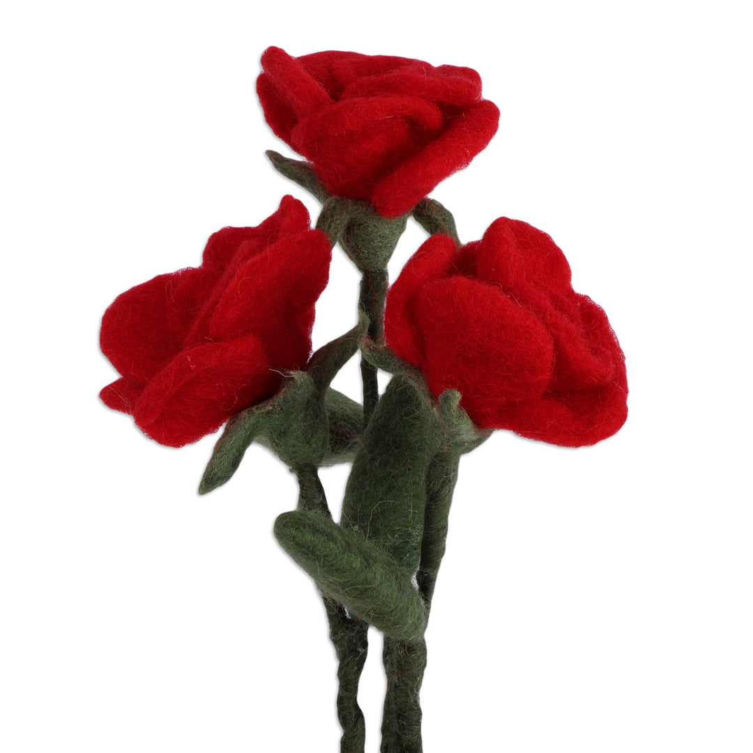 Romantic Red Rose-Shaped 3-Piece Wool Felt Home Accent Set - Rose Illusion