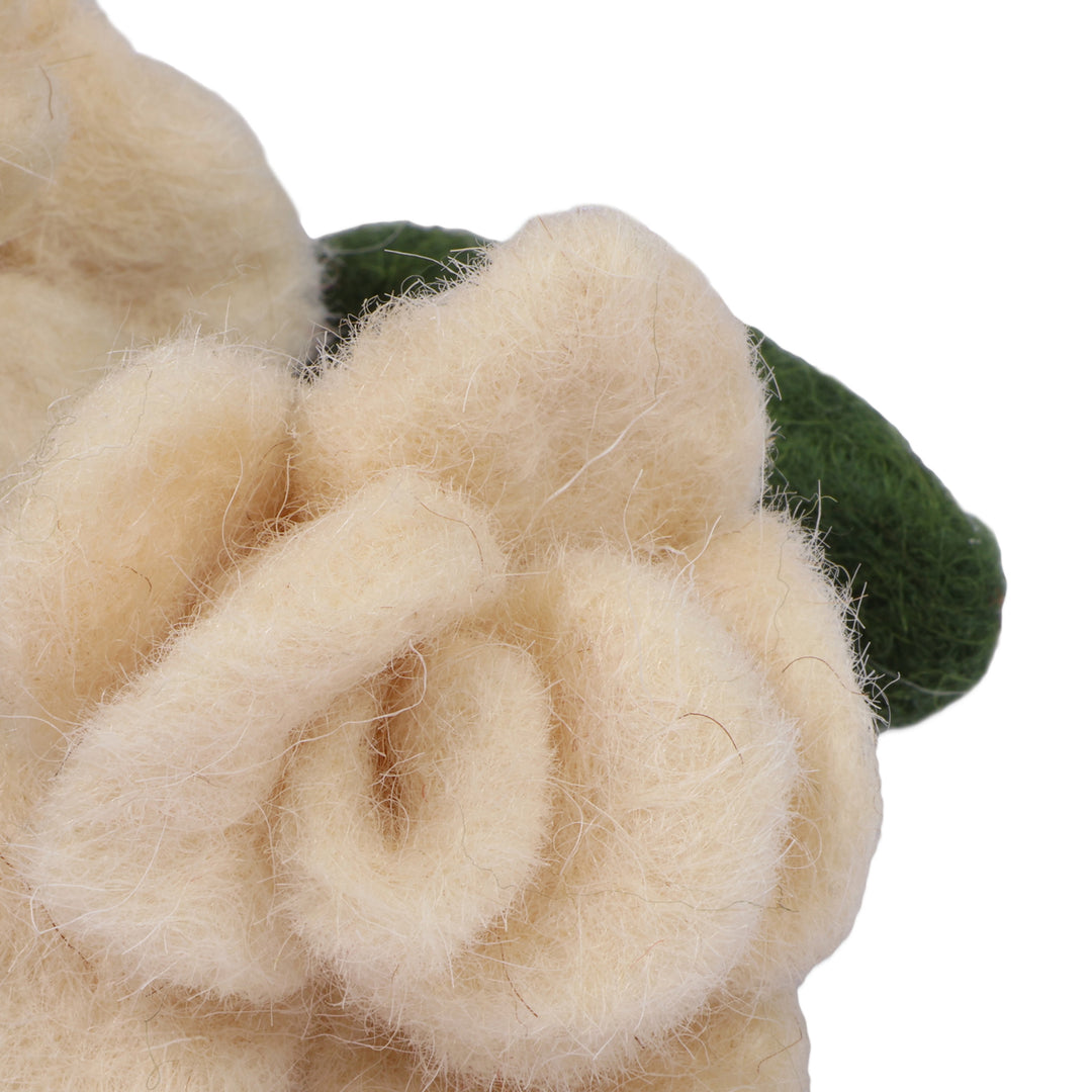 3-Piece White Rose Wool Felt Home Accent Set from Armenia - White Rose Illusion