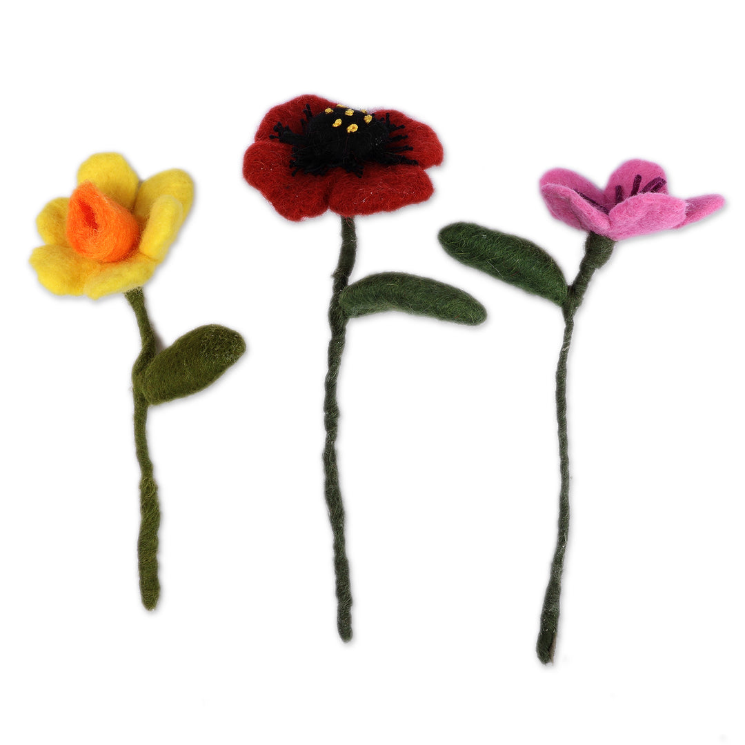 Spring-Themed Set of 3 Armenian-Made Wool Felt Home Accents - Primaveral Illusion