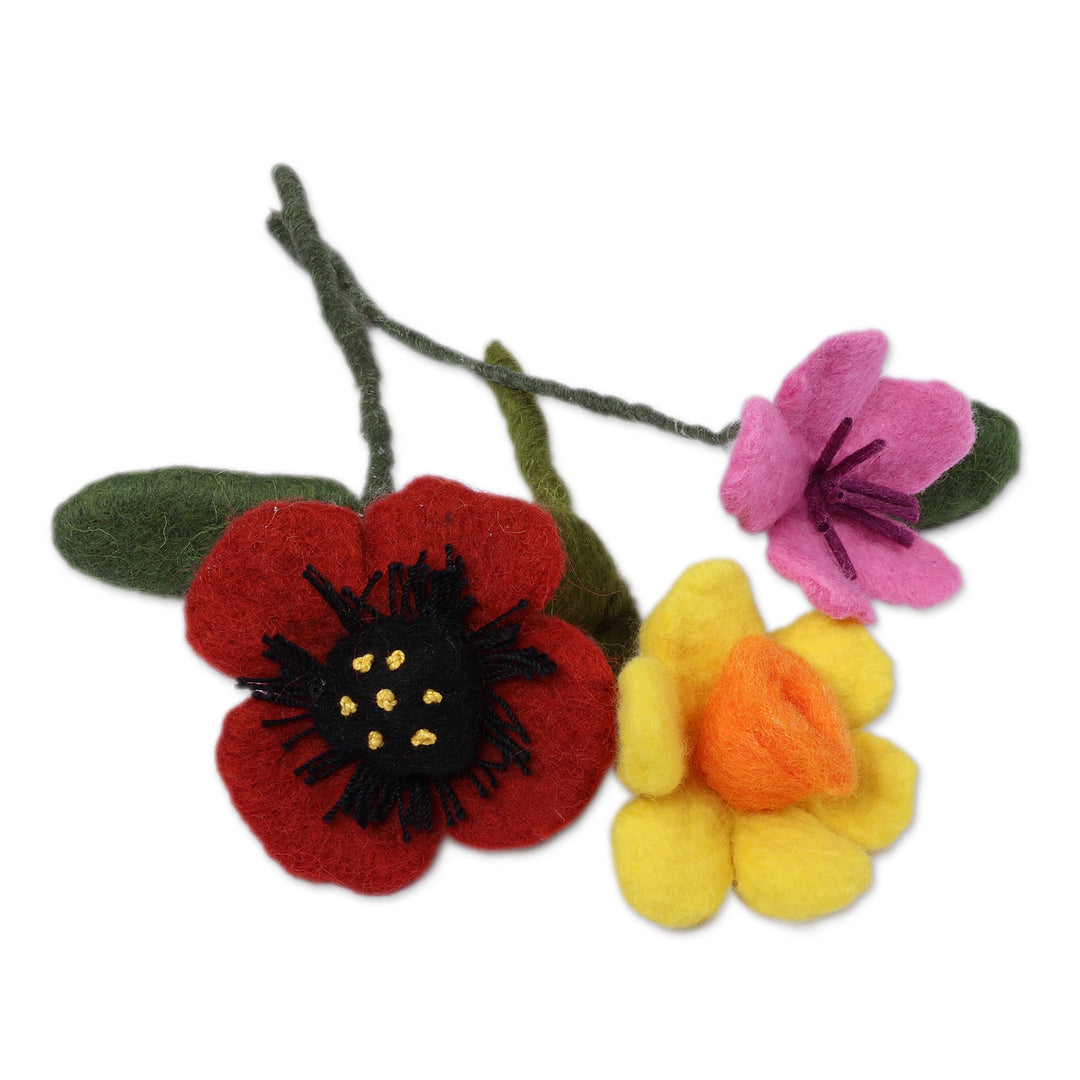 Spring-Themed Set of 3 Armenian-Made Wool Felt Home Accents - Primaveral Illusion