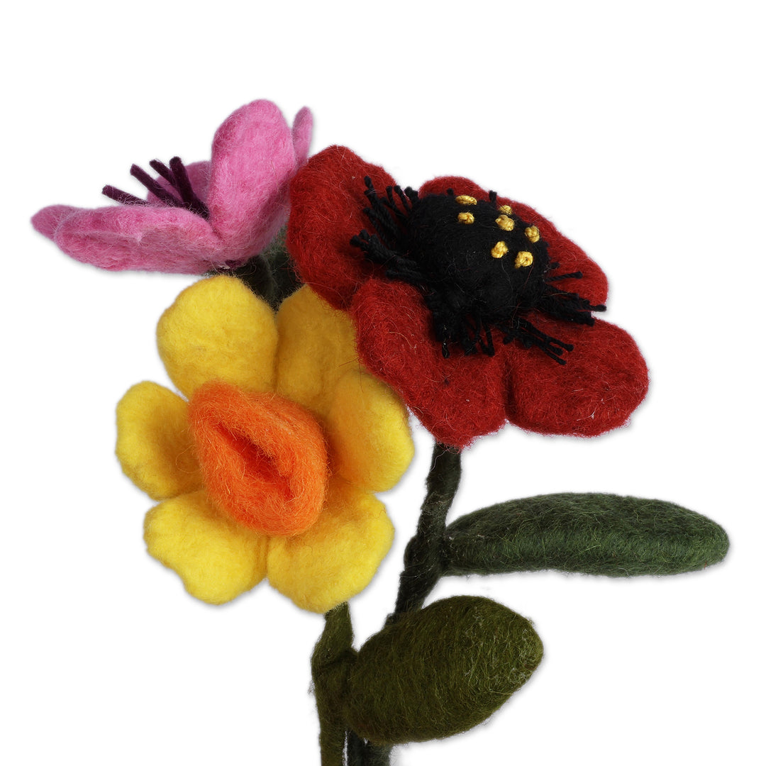 Spring-Themed Set of 3 Armenian-Made Wool Felt Home Accents - Primaveral Illusion
