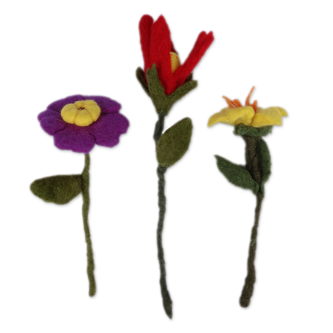 Nature-Inspired Set of 3 Wool Felt Home Accents from Armenia - Heartfelt Illusion