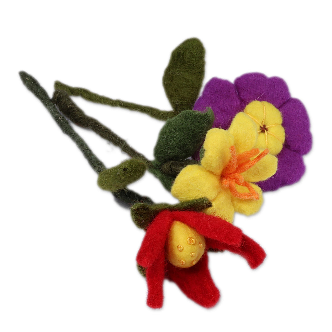 Nature-Inspired Set of 3 Wool Felt Home Accents from Armenia - Heartfelt Illusion